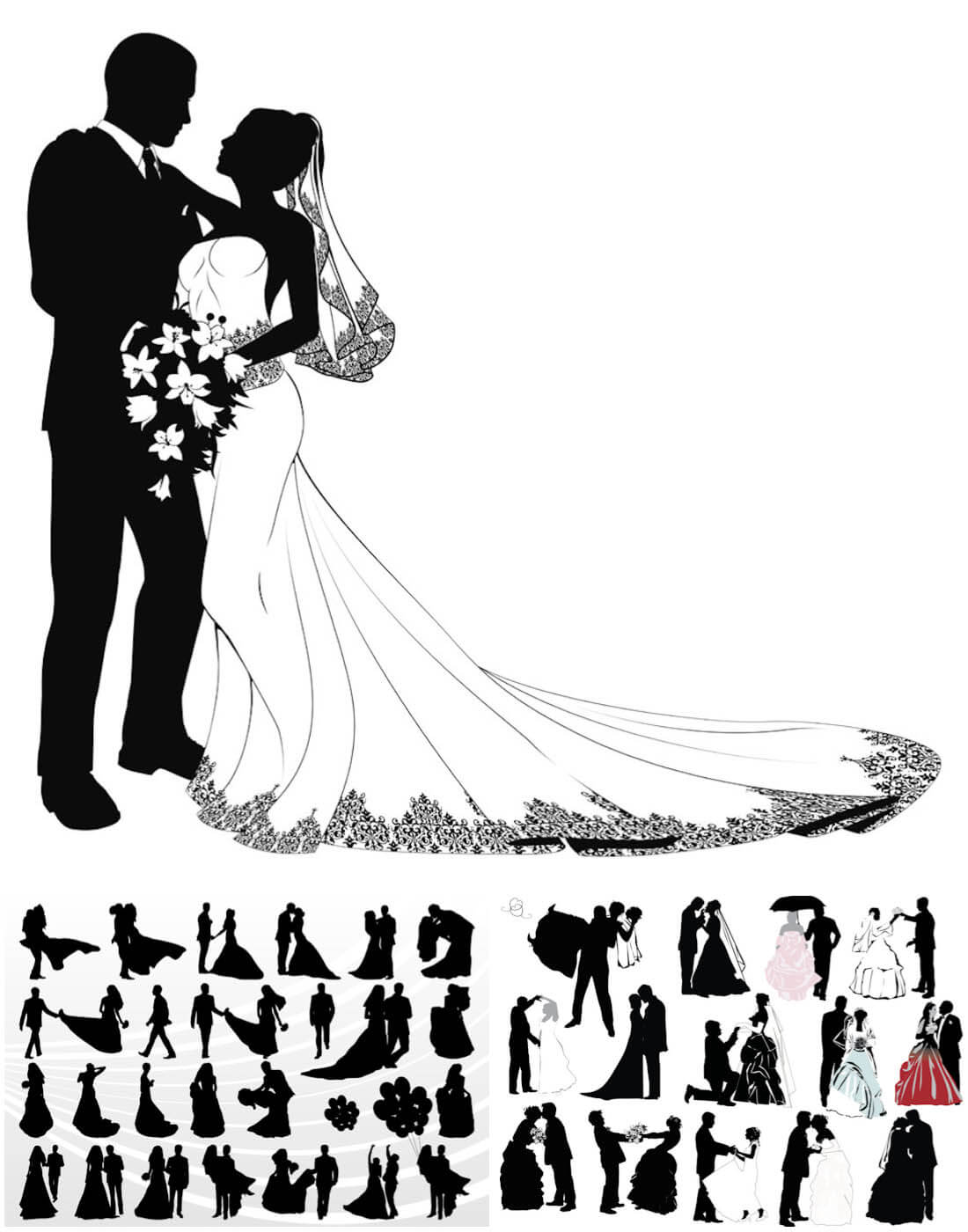 Wedding couple silhouettes vector