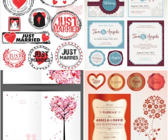 Wedding invitation cards and elements in shape of stamp vector