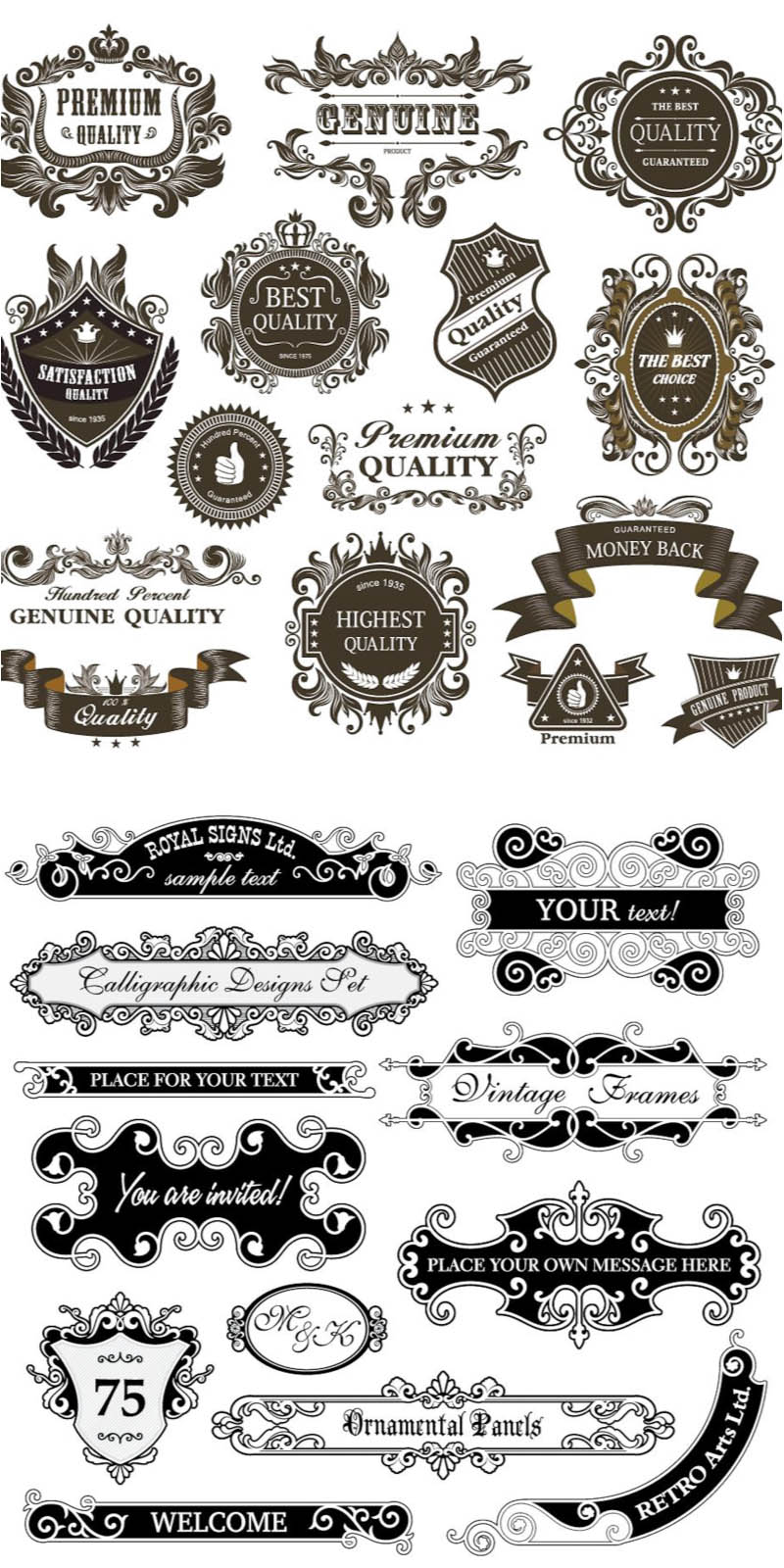 Decorative emblems and frame vector