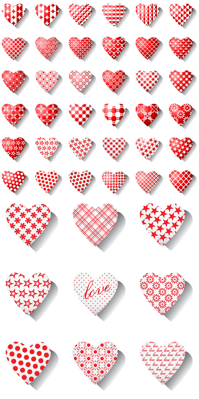 Big collection bright decorative hearts vector