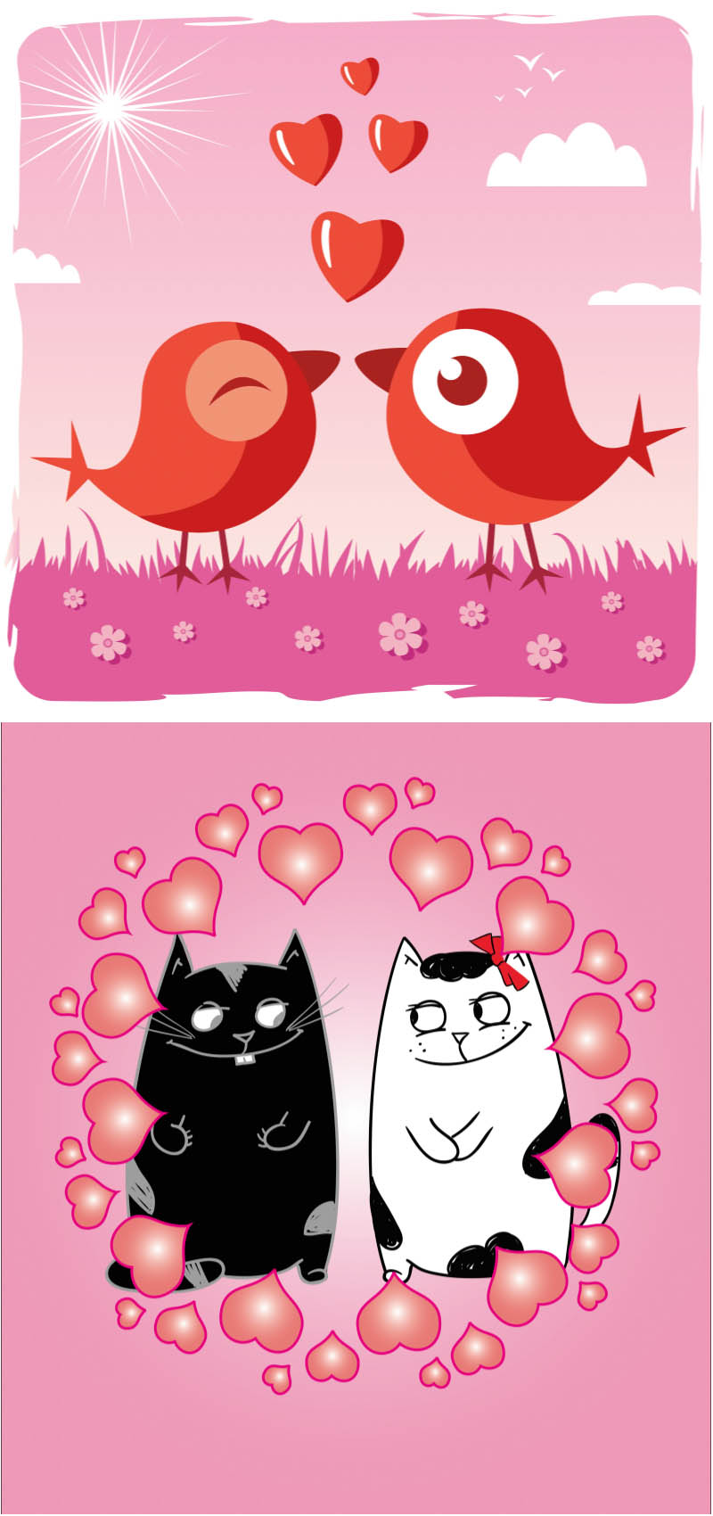 Cats and birds in love vector