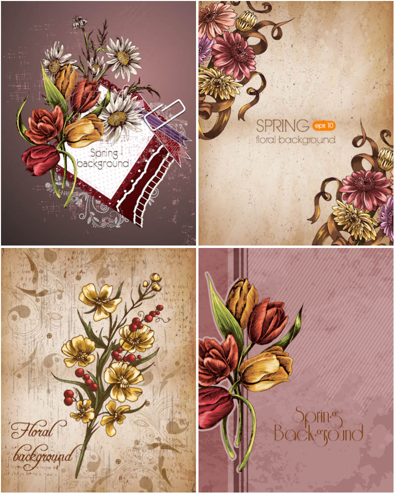 Dark romantic floral cards vector