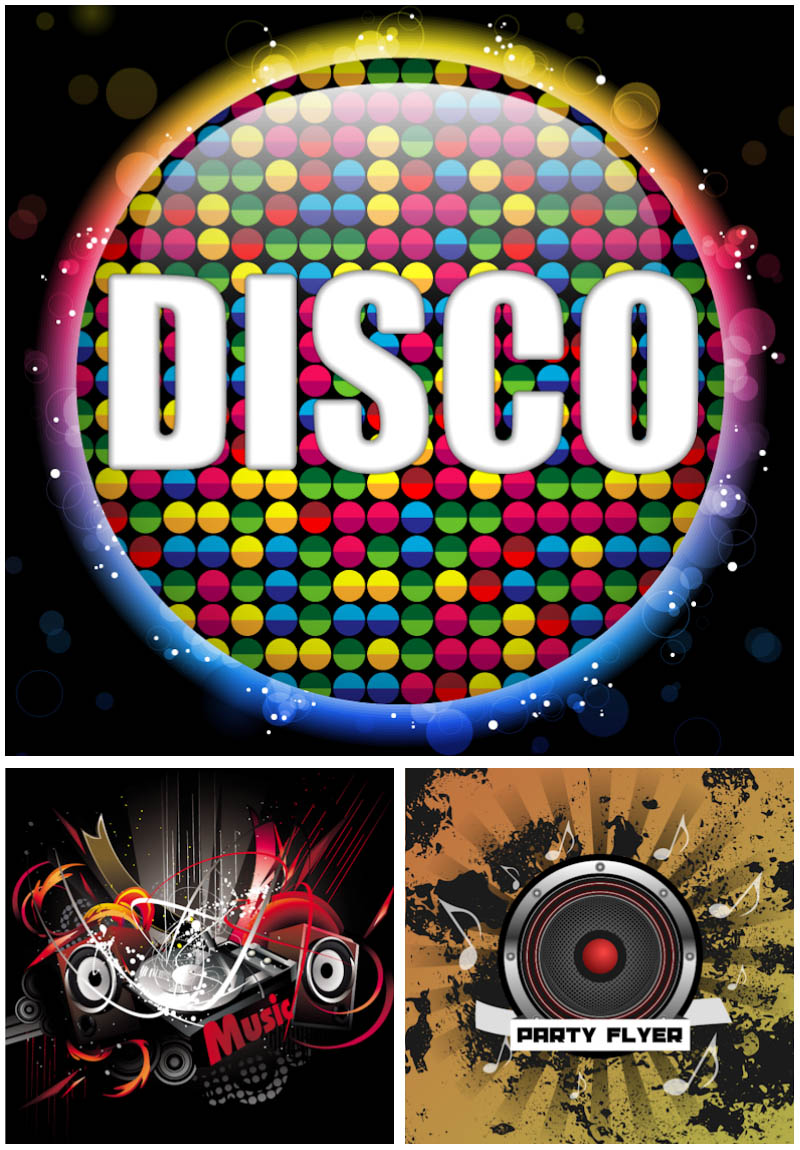 Disco backgrounds and party flyer vector