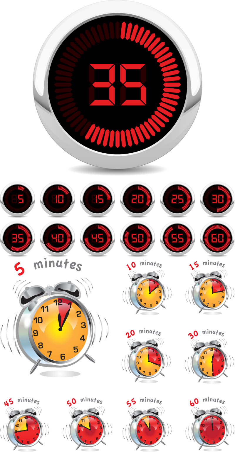 Timers and alarm clocks vector