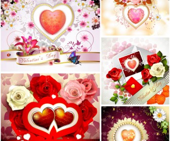 Valentine cards decorated with flowers vector