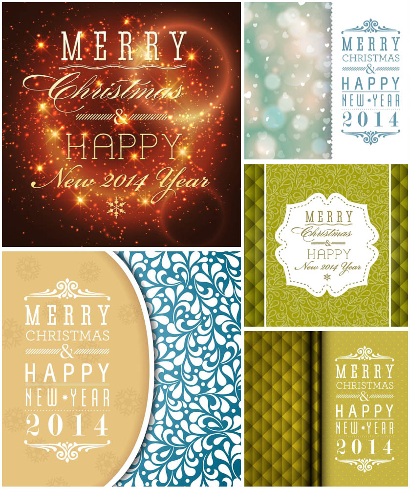 2014 Happy New Year and Merry Christmas cards and backgrounds vector