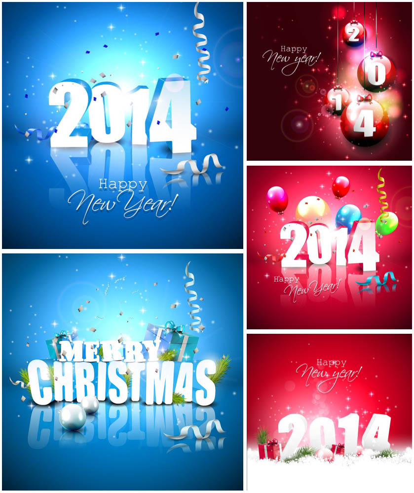 2014 Happy New Year and Merry Christmas holiday vector