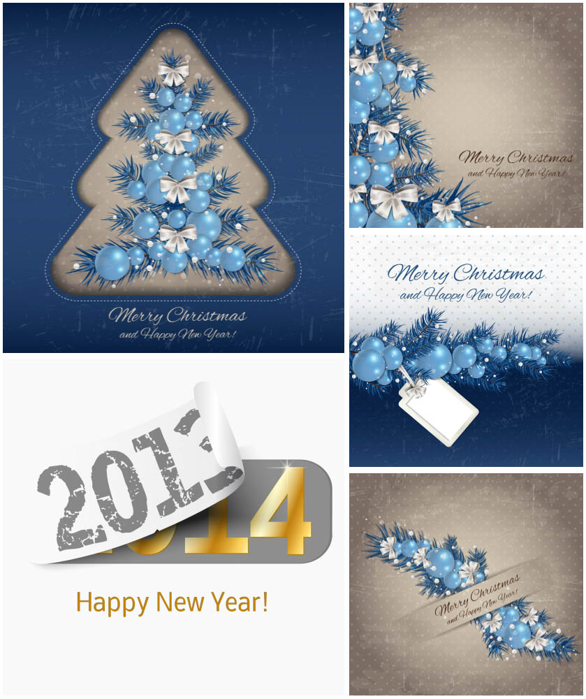 2014 grunge christmas backgrounds with blue christmas balls vector