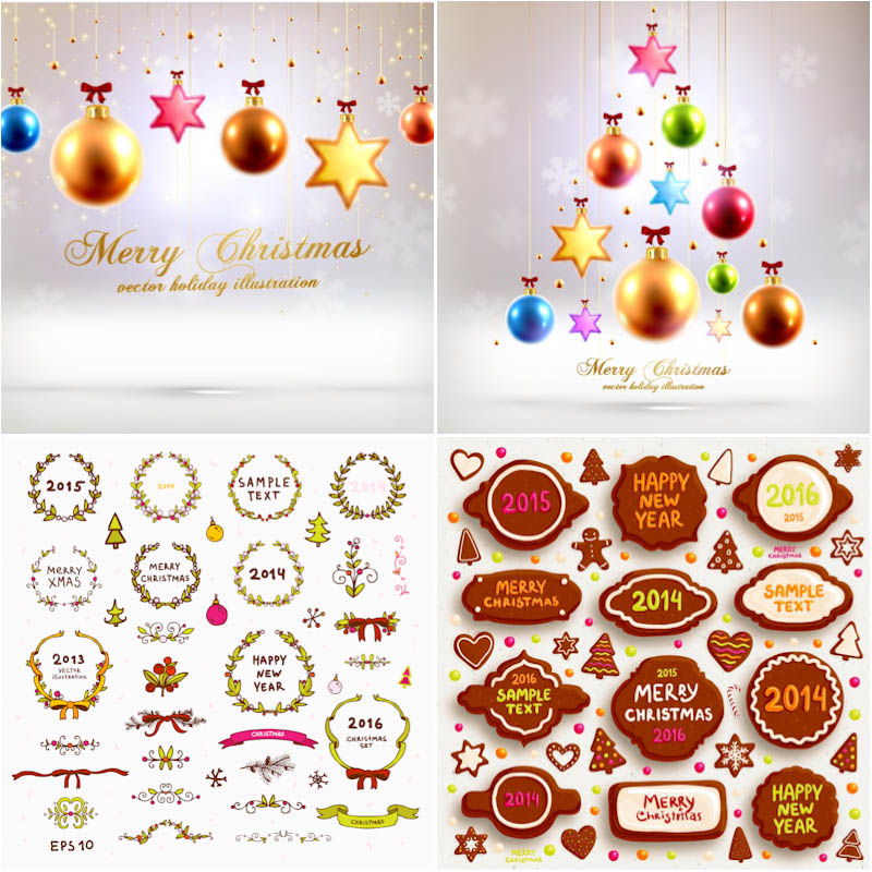 New Year cards & 2014 Christmas elements vector