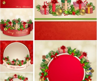 Xmas backgrounds with gifts and garlands vector