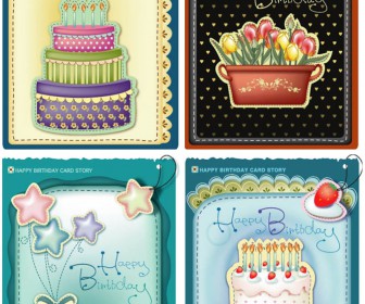 Handmade Birthday cards with cake and gifts vector