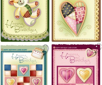 Handmade Birthday cards with hearts and teddy bear vector