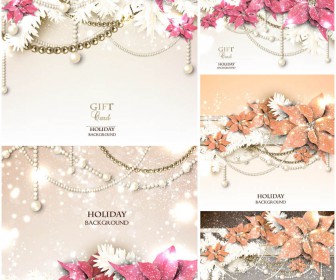 Holiday gift cards with pearls and flowers vector