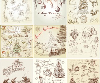 Pencil Sketch Christmas Backgrounds Cards And Christmas Attributes Vector 336x280 