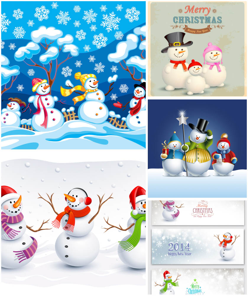 Snowmen templates and Marry Christmas cards 2014 vector