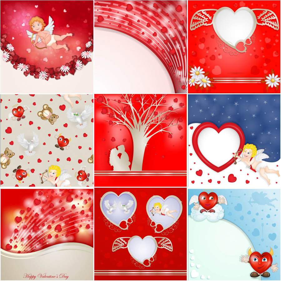 Collection backgrounds with hearts for Valentines Day vector