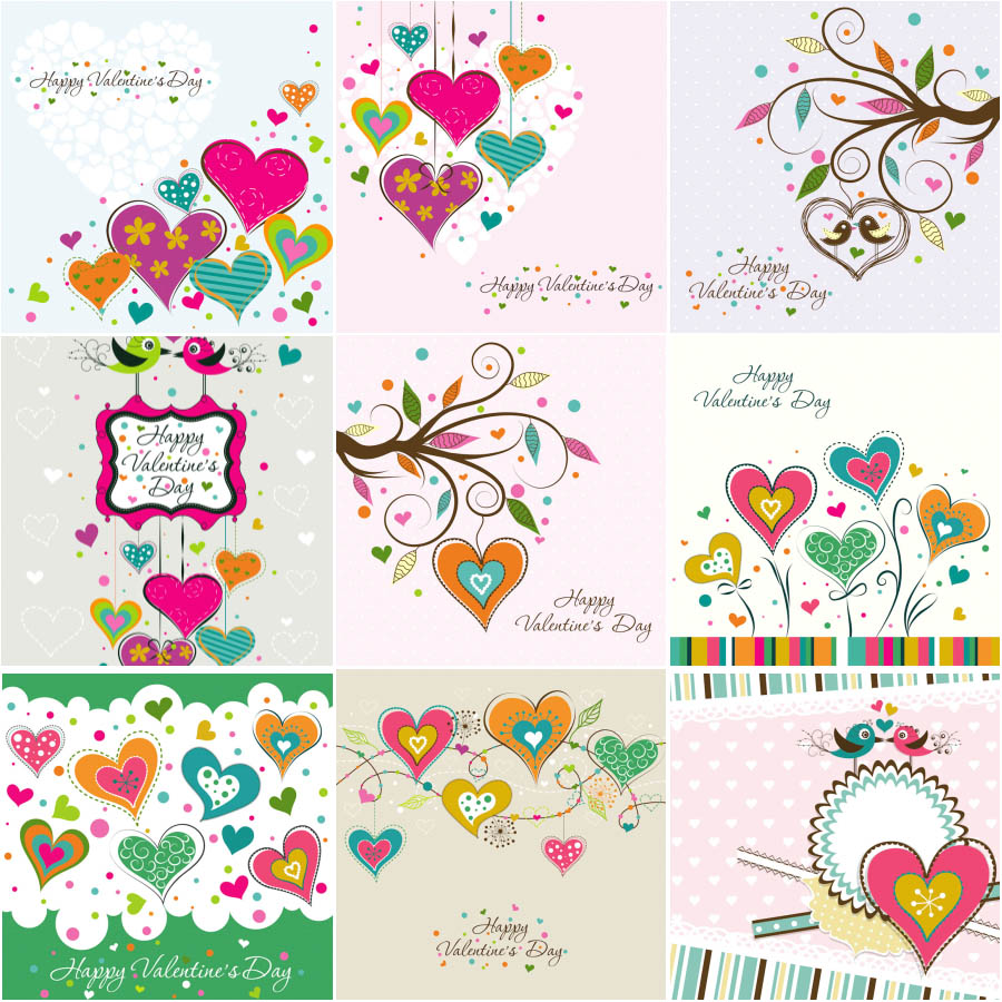 Collection floral backgrounds with hearts for Valentines Day