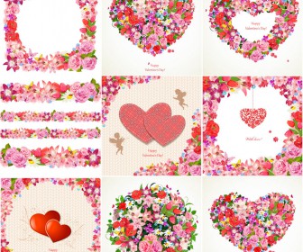 Floral backgrounds with abstract hearts