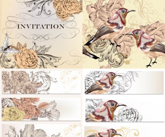 Floral invitations and banner vector