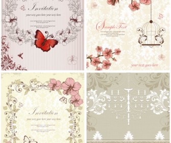 Floral invitations in pastel colors vector