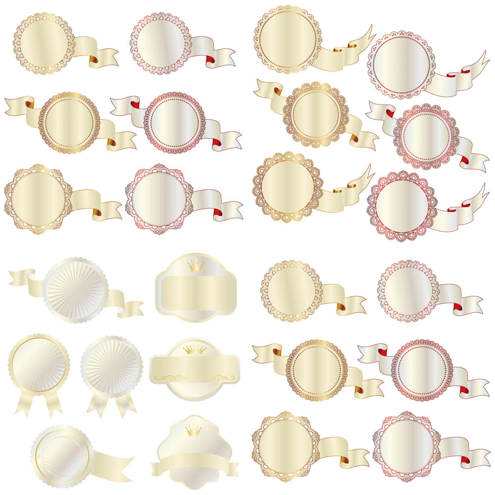 Round frames decorated with ribbons and gold
