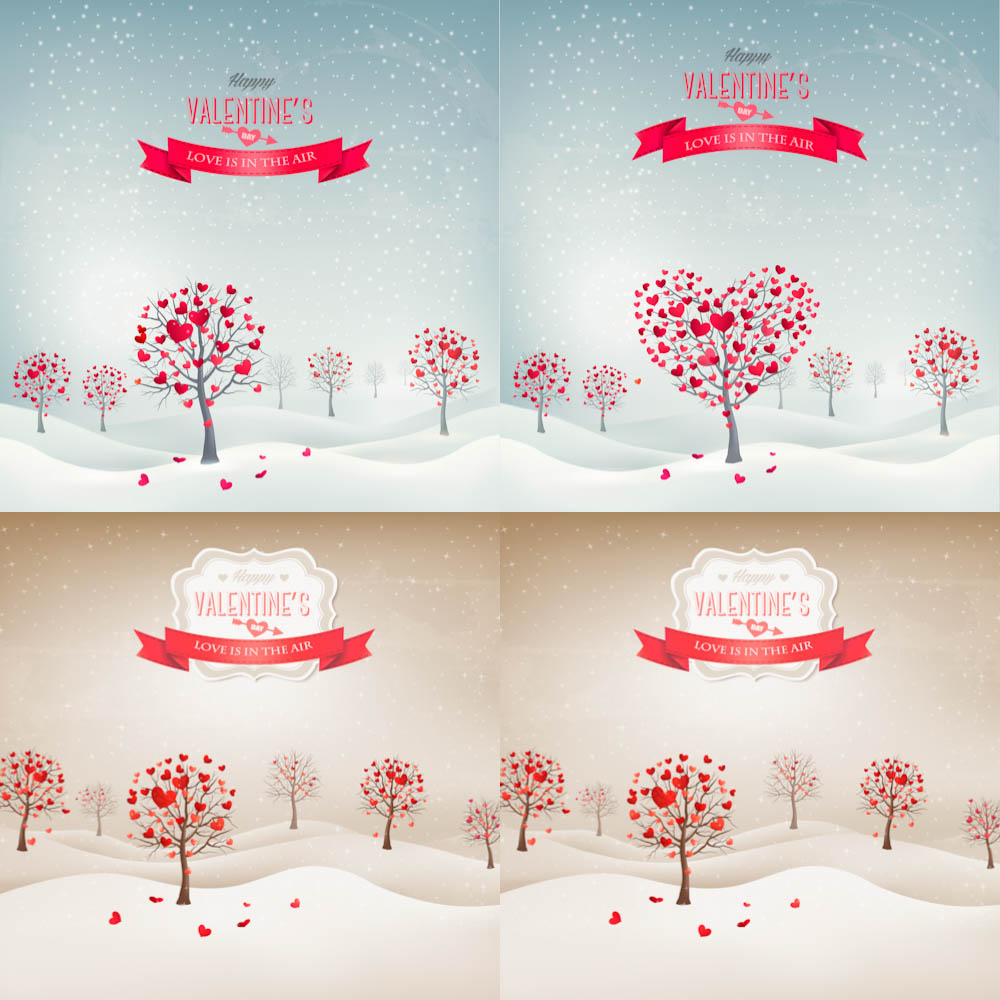 Valentines Day backgrounds tree leaves in the shape of hearts