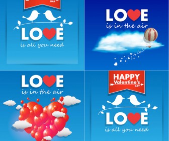 Valentine's Day blue background with balloon and clouds vector