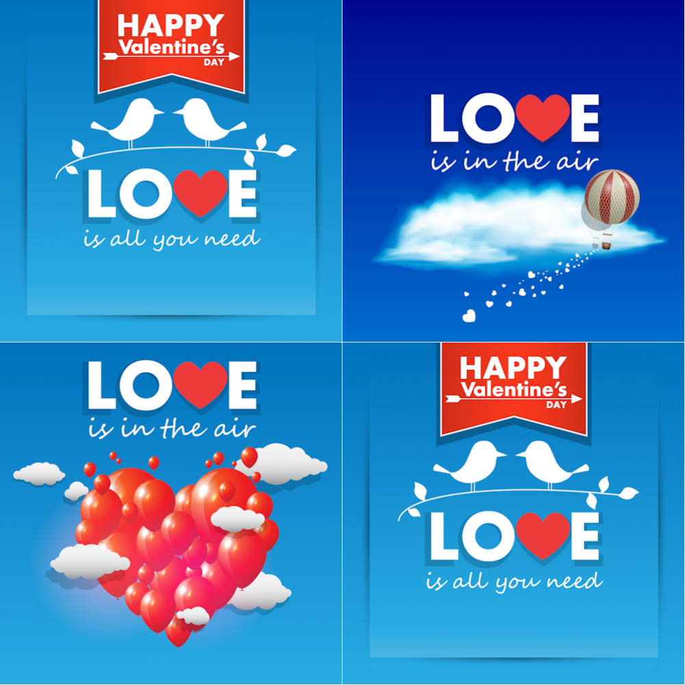 Valentine's Day blue background with balloon and clouds vector
