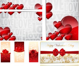 Valentine's Day cards with red hearts and sparkles vector