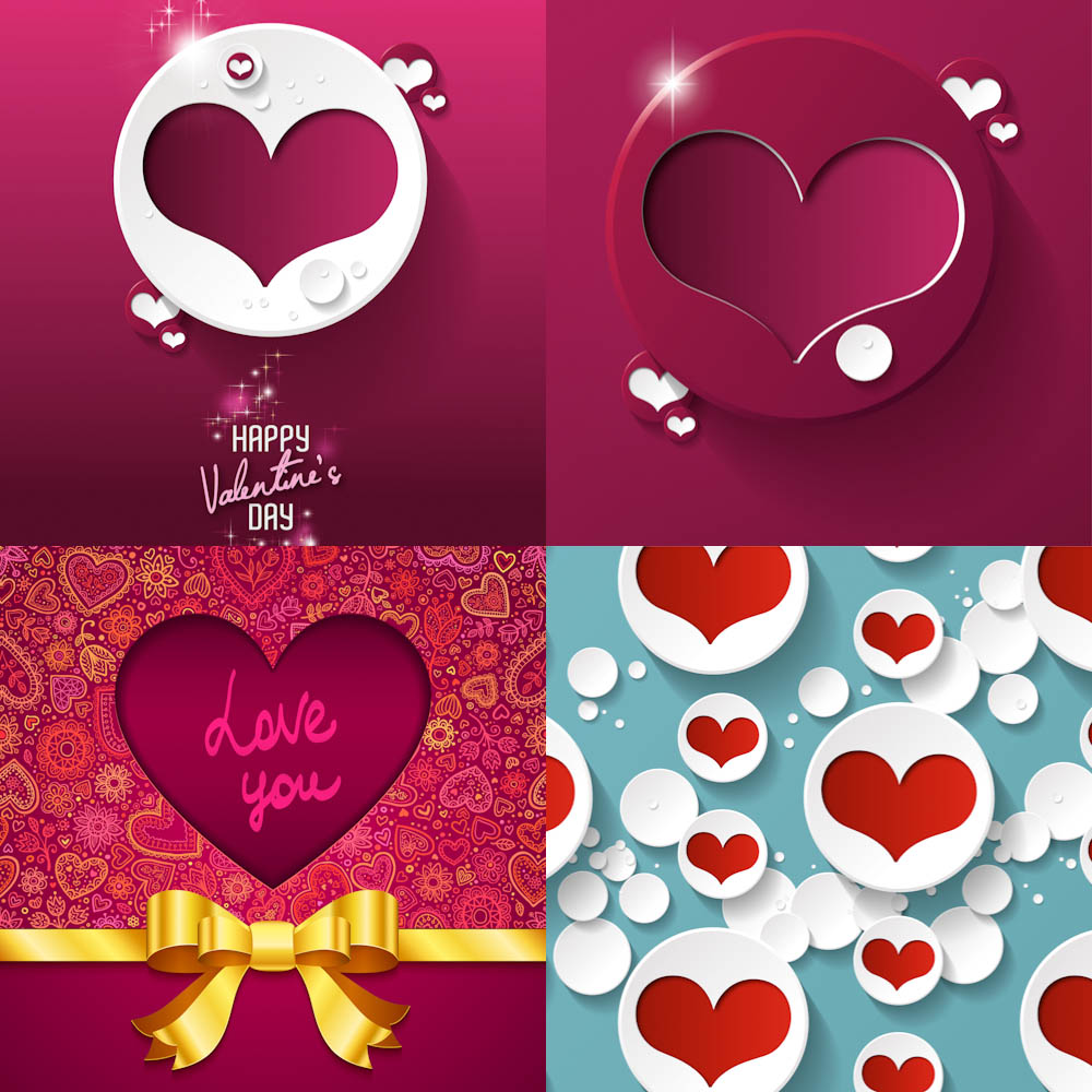 Valentine's Day on crimson backgrounds with hearts