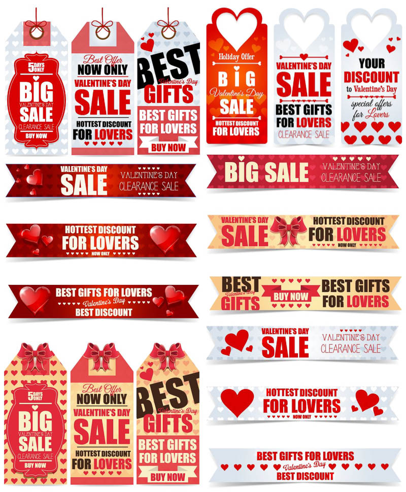 Valentine's Day sale tags and banner vector