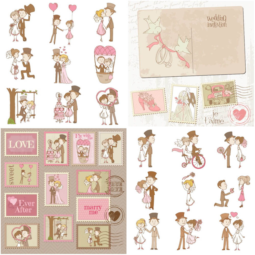 bride and groom in different places, wedding templates