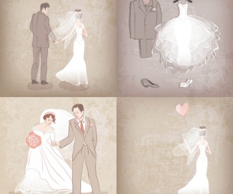 Grunge bride and groom wedding backgrounds vector