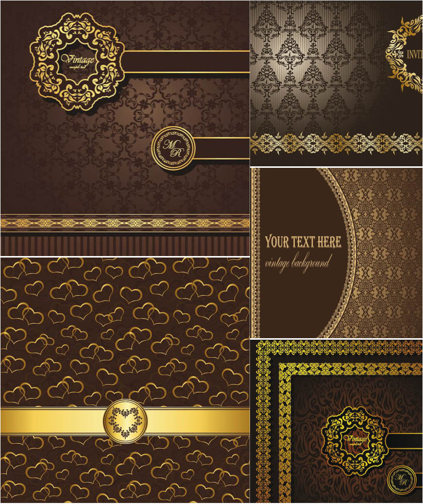 Vector vintage backgrounds and frame decorated with gold