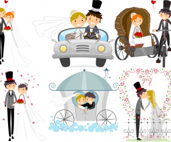 Vector wedding backgrounds with happy newlyweds
