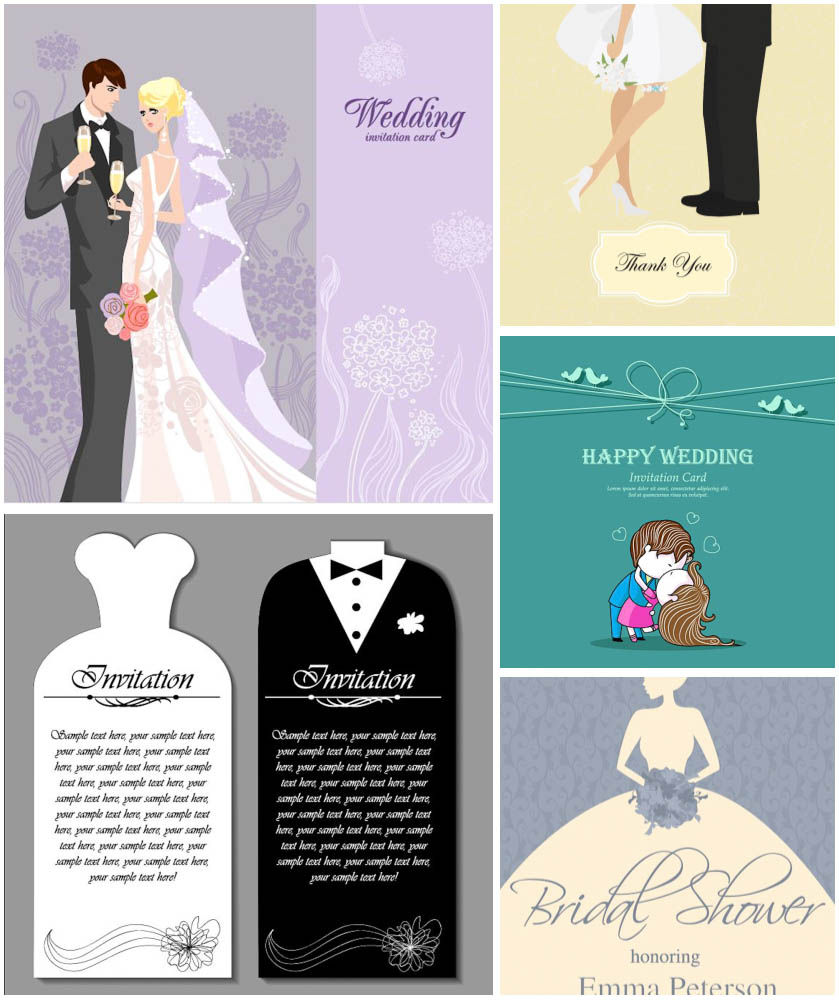 Vector wedding invitation cards with bride