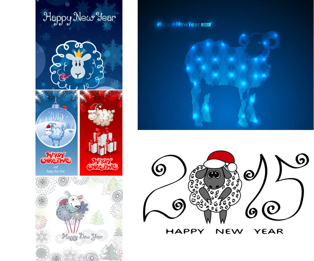 2015 New Year sheep backgrounds and banners vectors