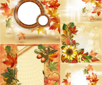 Autumn (fall) backgrounds with sunflowers and leaves