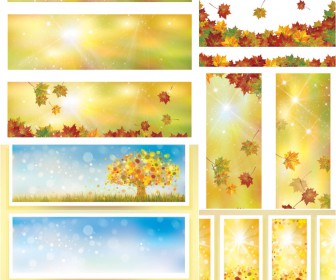 Autumn (fall) banners with glitter and autumn trees caked paint