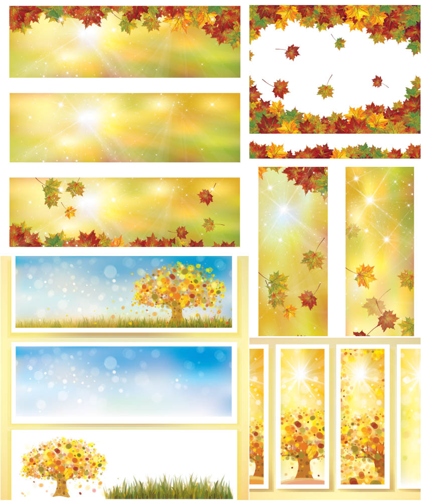 Autumn (fall) banners with glitter and autumn trees caked paint