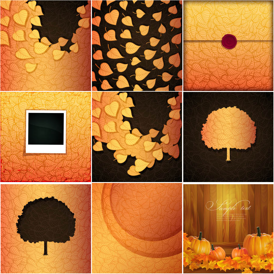 Autumn (fall) black backgrounds with leaves