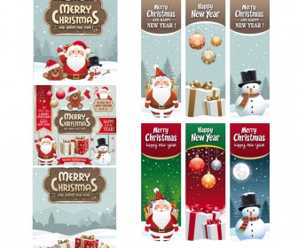 Beautiful Christmas and New Year banners and cards with Santa Claus, snowman and gifts vector 2020 - 2021