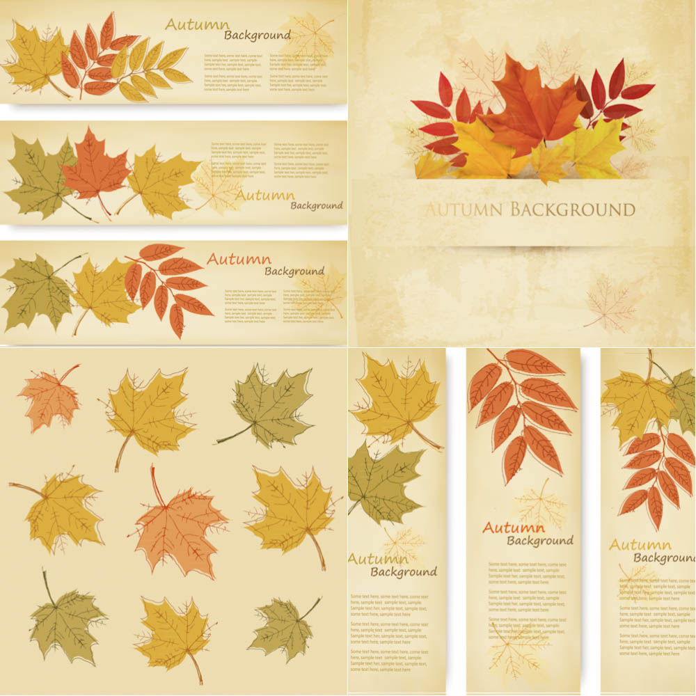 Beautiful horizontal and vertical autumn (fall) banners hand-drawn leaves