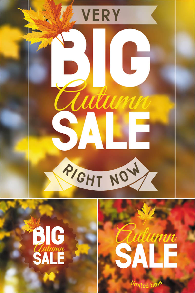 Big Autumn (fall) sale templates with blurred in the background of autumn leaves