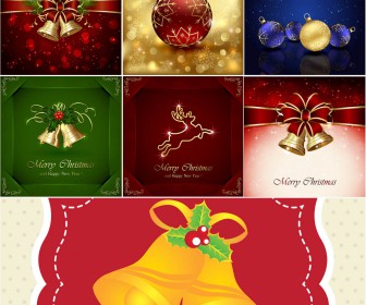 Christmas background with deer, bells and balls vector