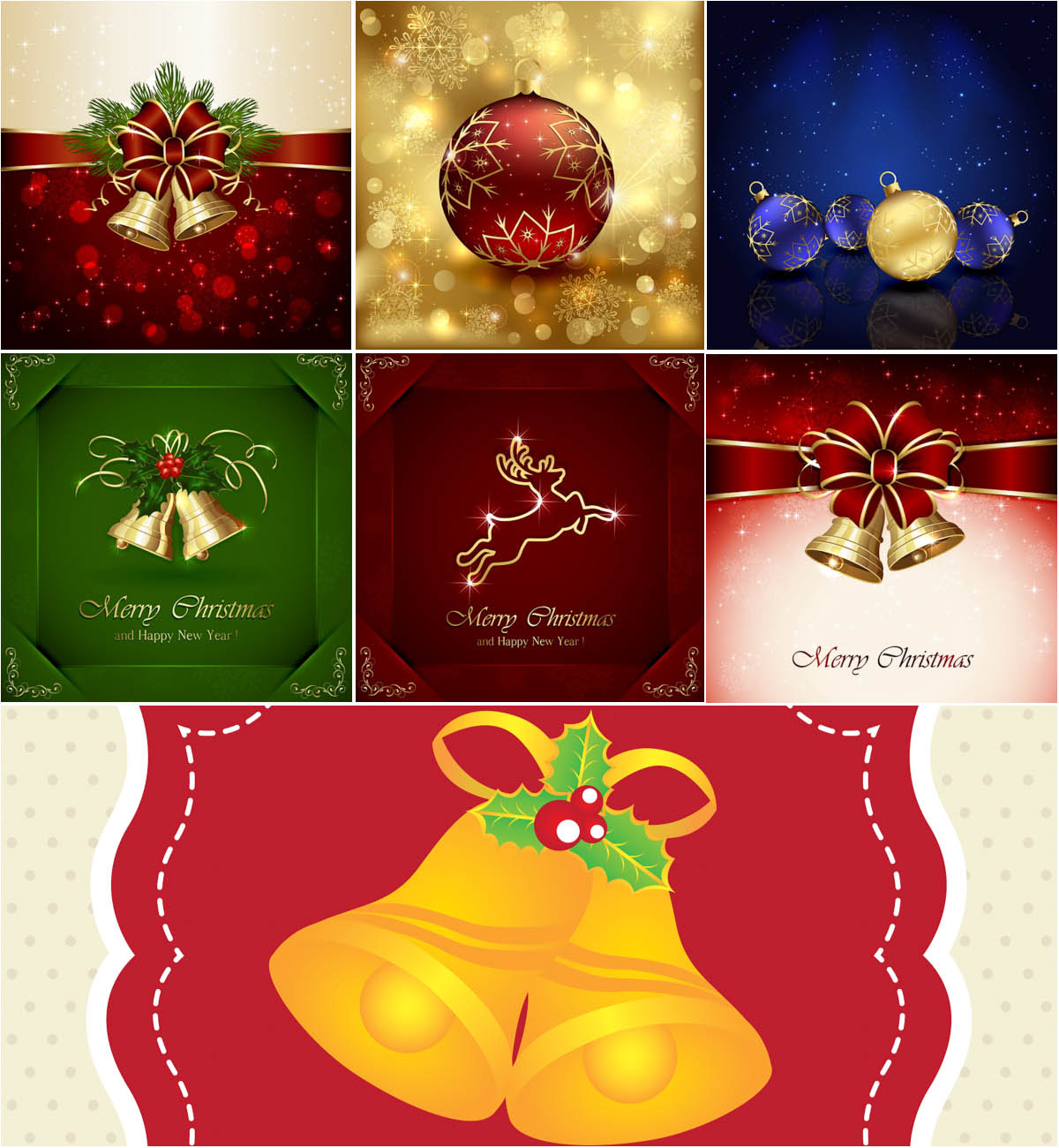 Christmas background with deer, bells and balls