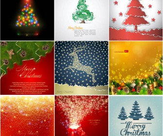 Christmas cards and backgrounds with a deer, Christmas trees and balls vector 2020 - 2021