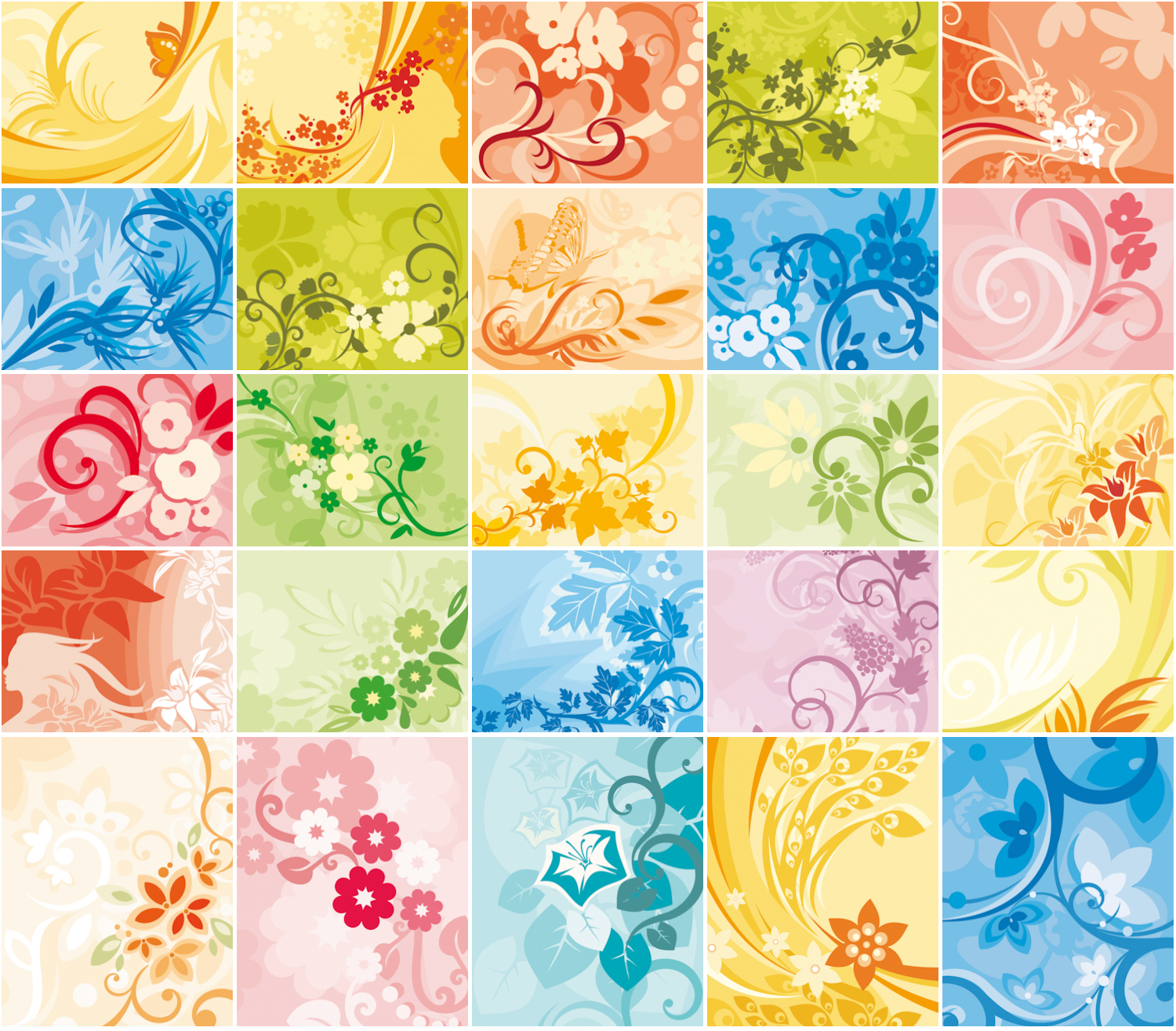 Collection colorful floral ornament backgrounds