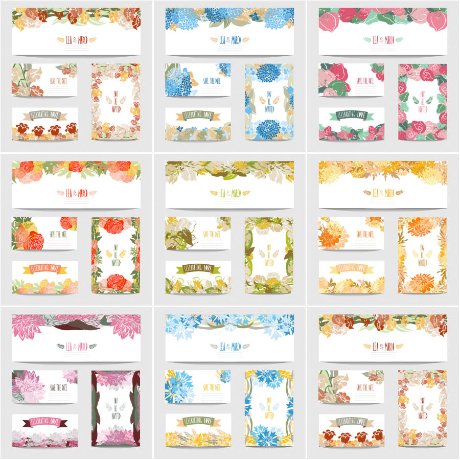 Floral wedding cards templates vector