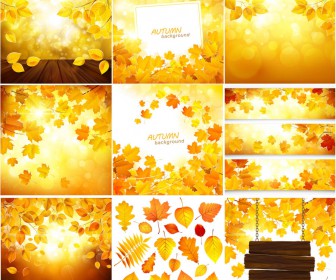 Glowing Autumn (fall) backgrounds with golden autumn leaves